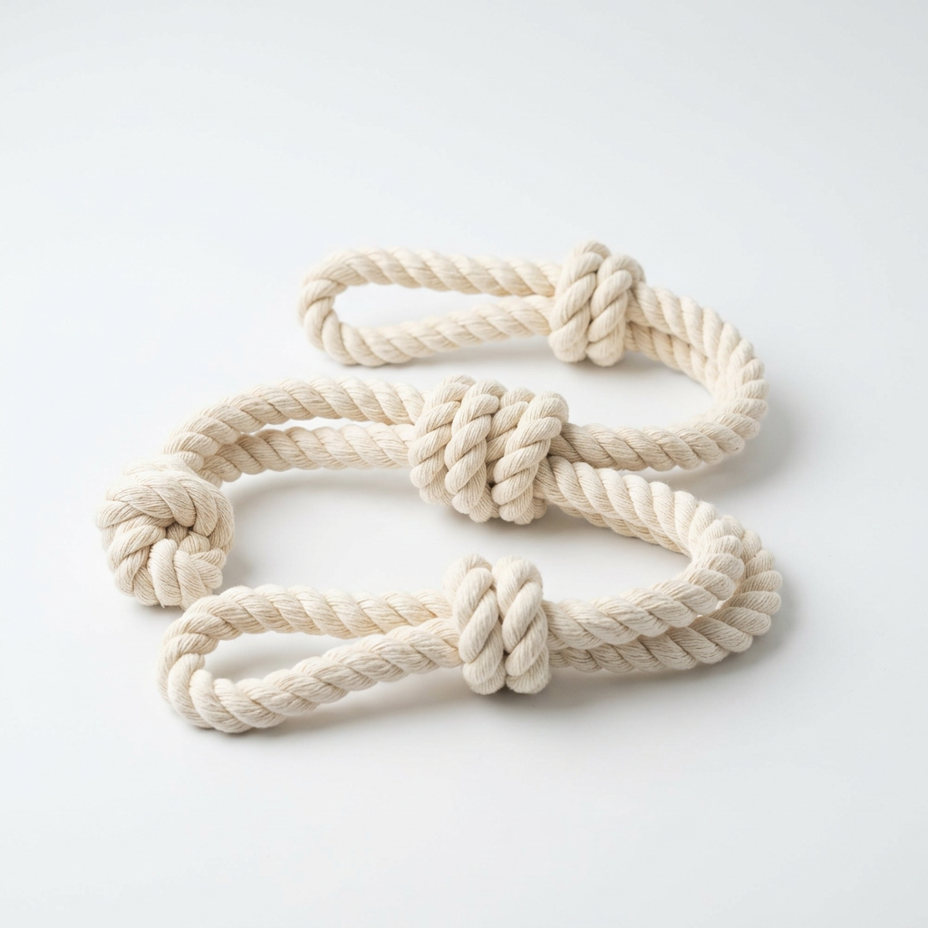 Premium white natural cotton rope dog toy with knots