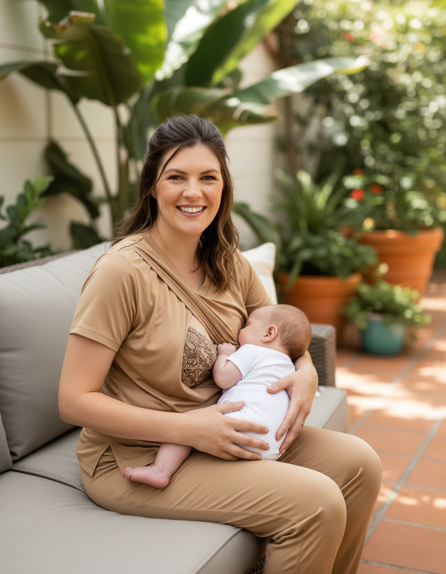 Mocha Cotton Nursing Pyjamas | Soft Breastfeeding Loungewear | MilkyMoon